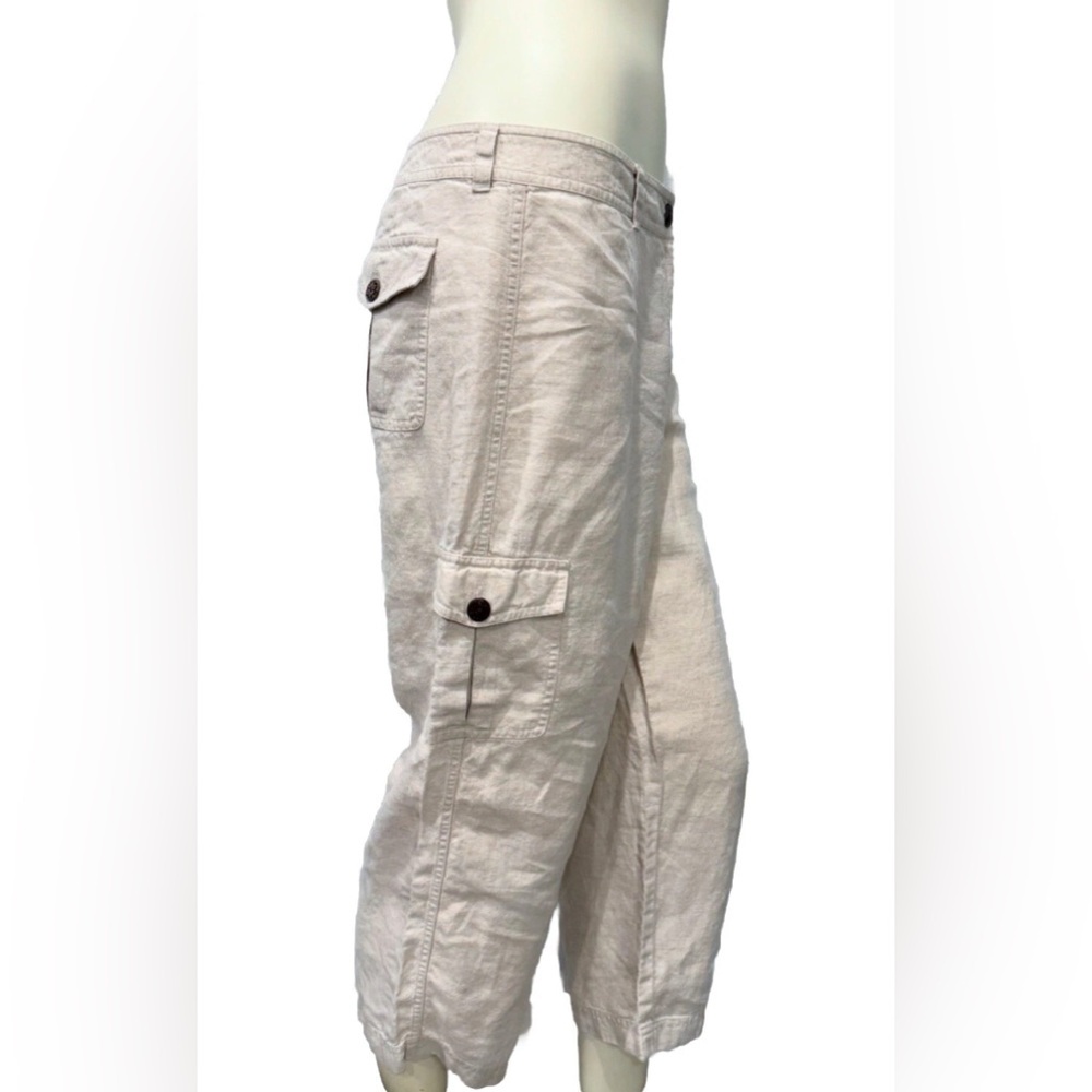 Saks Fifh Avenue Threads 100% Linen Crop Pants Women’s 8 Beige Straight Leg